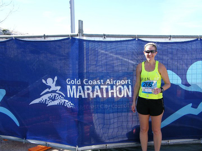 Suzie after completing the 2010 Gold Coast Marathon & she's still smiling!