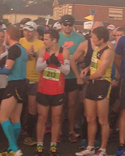 Barry on the start line for the M7 Marathon, it's freezing!